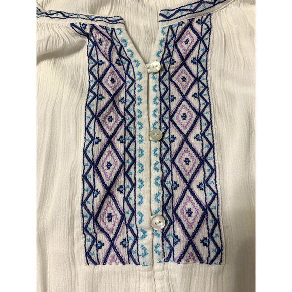 ~ J. Jill Lg Ivory Embroidered Blouse Sheer V-neck Button Up Boho Feminine Beach - Picture 6 of 7